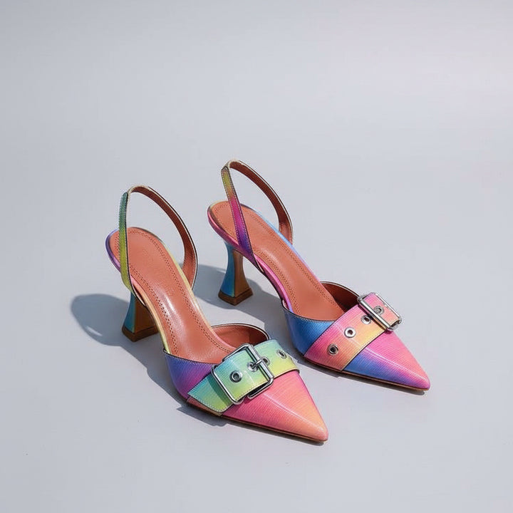 Pointed Rhinestone High Heels with Backless Design