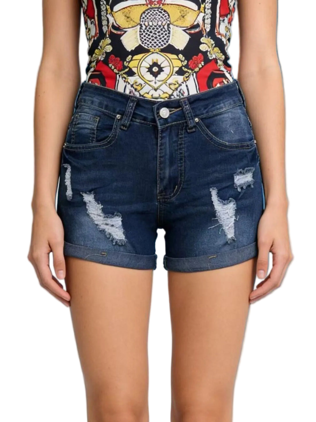 Distressed Wash Denim Shorts - cas7m