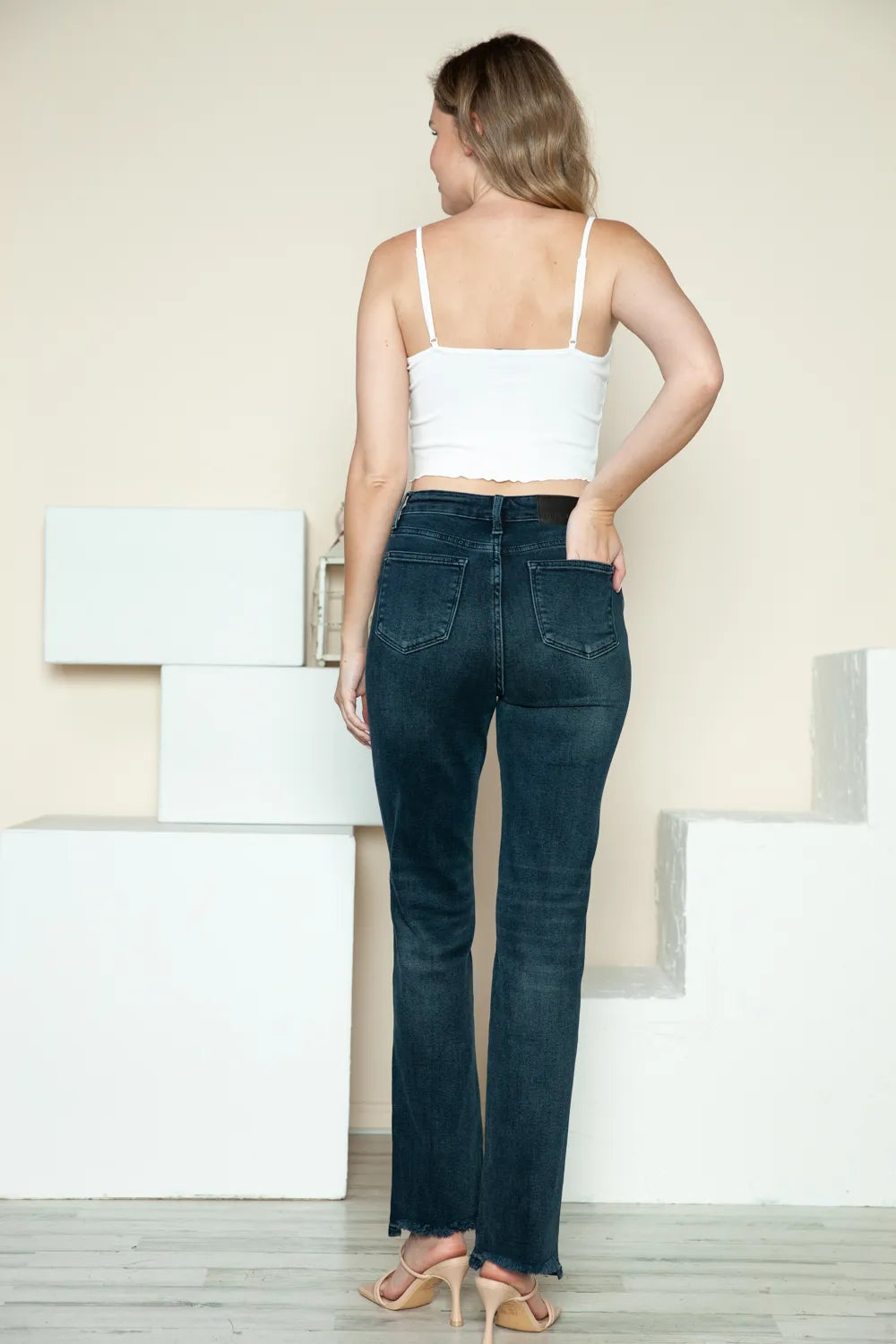 Judy Blue Full Size Button Fly Hem Destroy Straight Jeans - cas7m