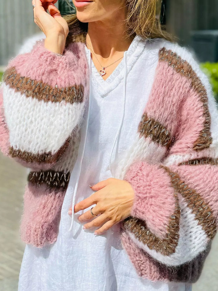 Color Block Open Front Cardigan - cas7m