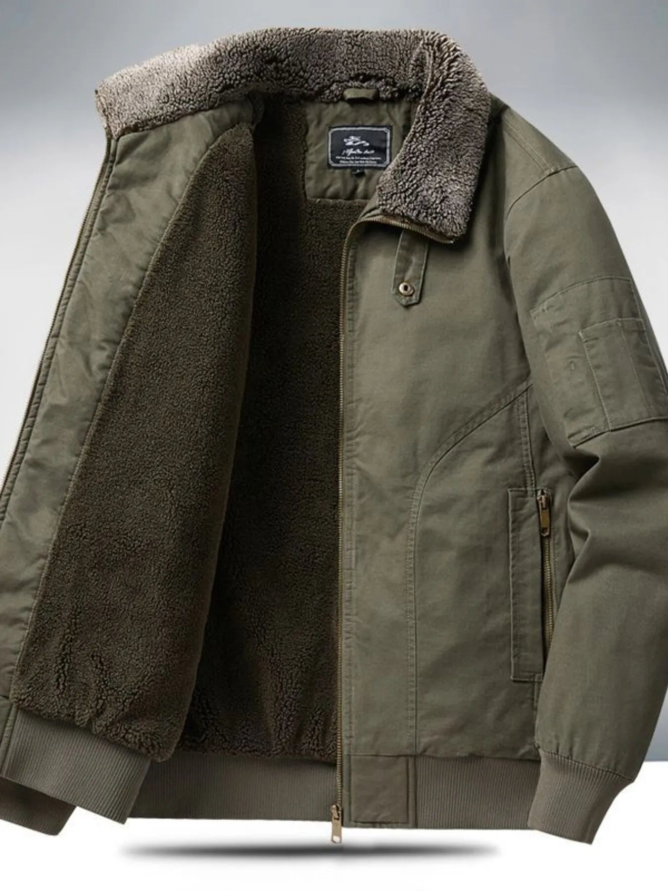 Men's Plus Size Sherpa Lined Zip Up Jacket - cas7m