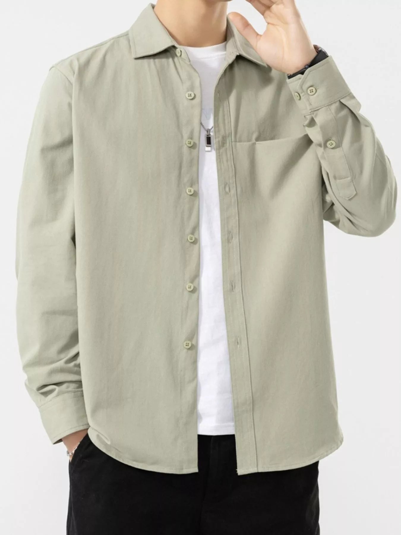 Men's Plus Size Button Up Long Sleeve Shirt - cas7m