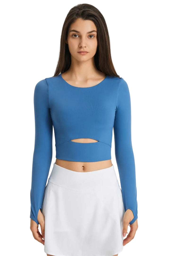 Millennia Cutout Long Sleeve Cropped Sports Top - cas7m