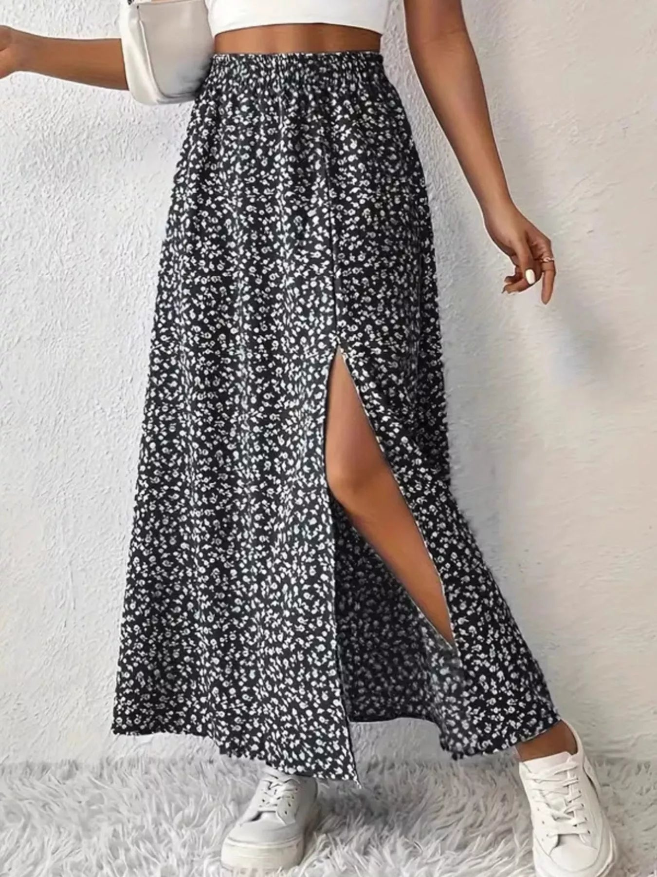 Slit Printed Skirt - cas7m