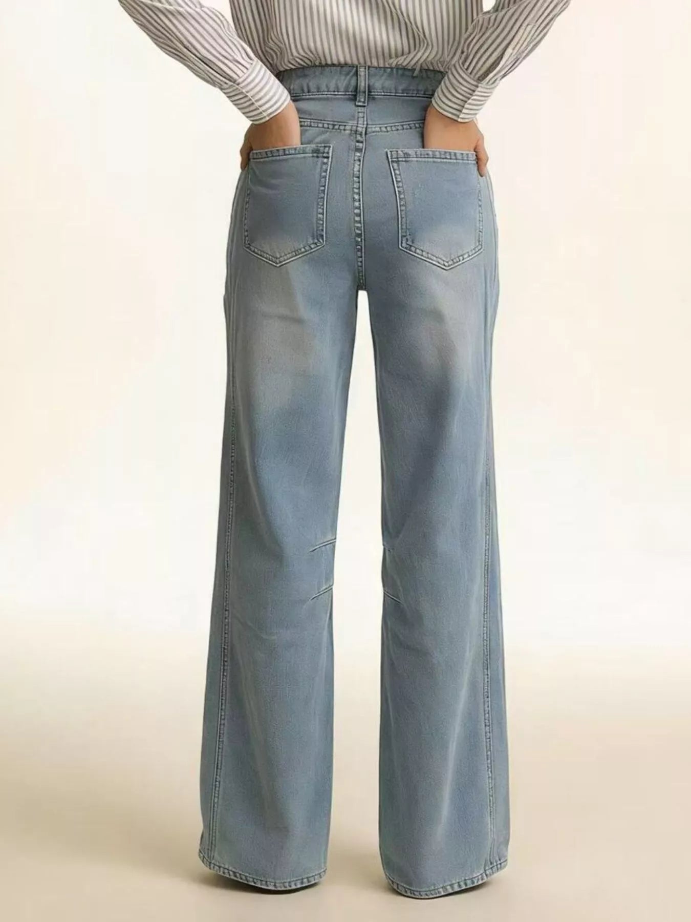 Wide Leg Wash Jeans - cas7m
