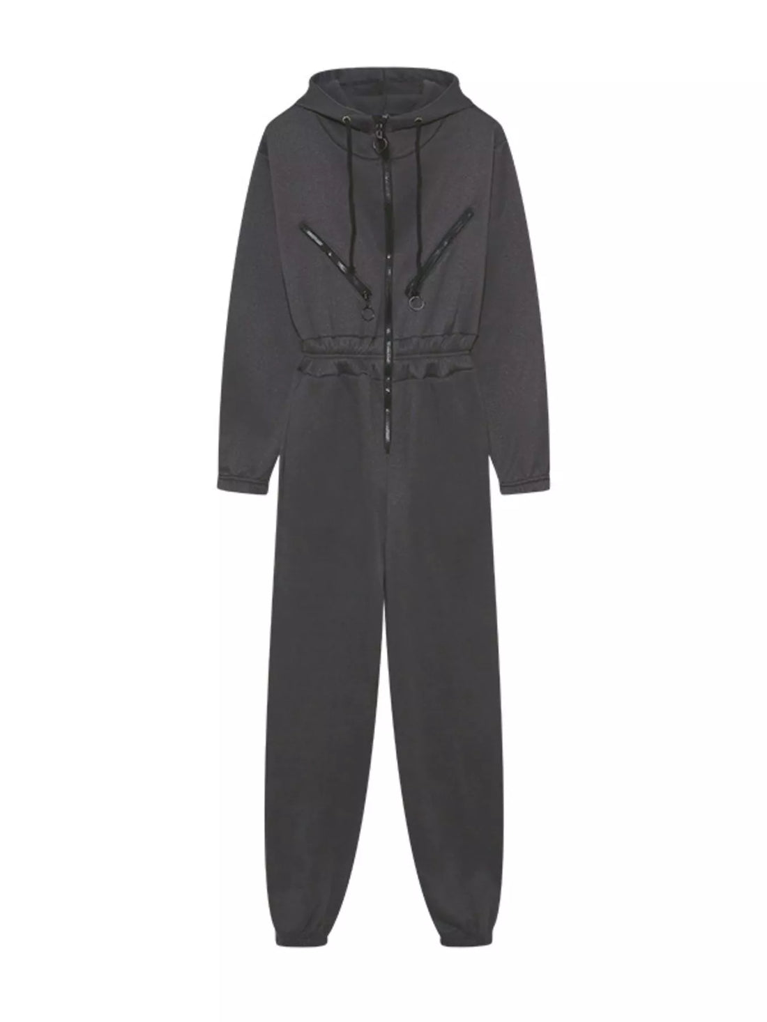 Hooded Zip-Up Long Sleeve Jumpsuit - cas7m