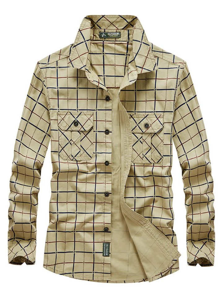 Men's Plus Size Casual Plaid Long Sleeve Shirt - cas7m