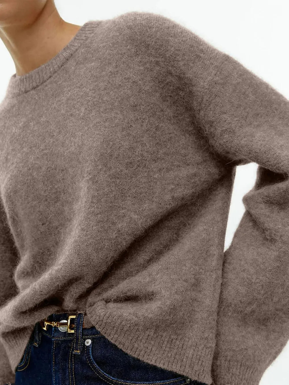 Round Neck Drop Shoulder Sweater - cas7m