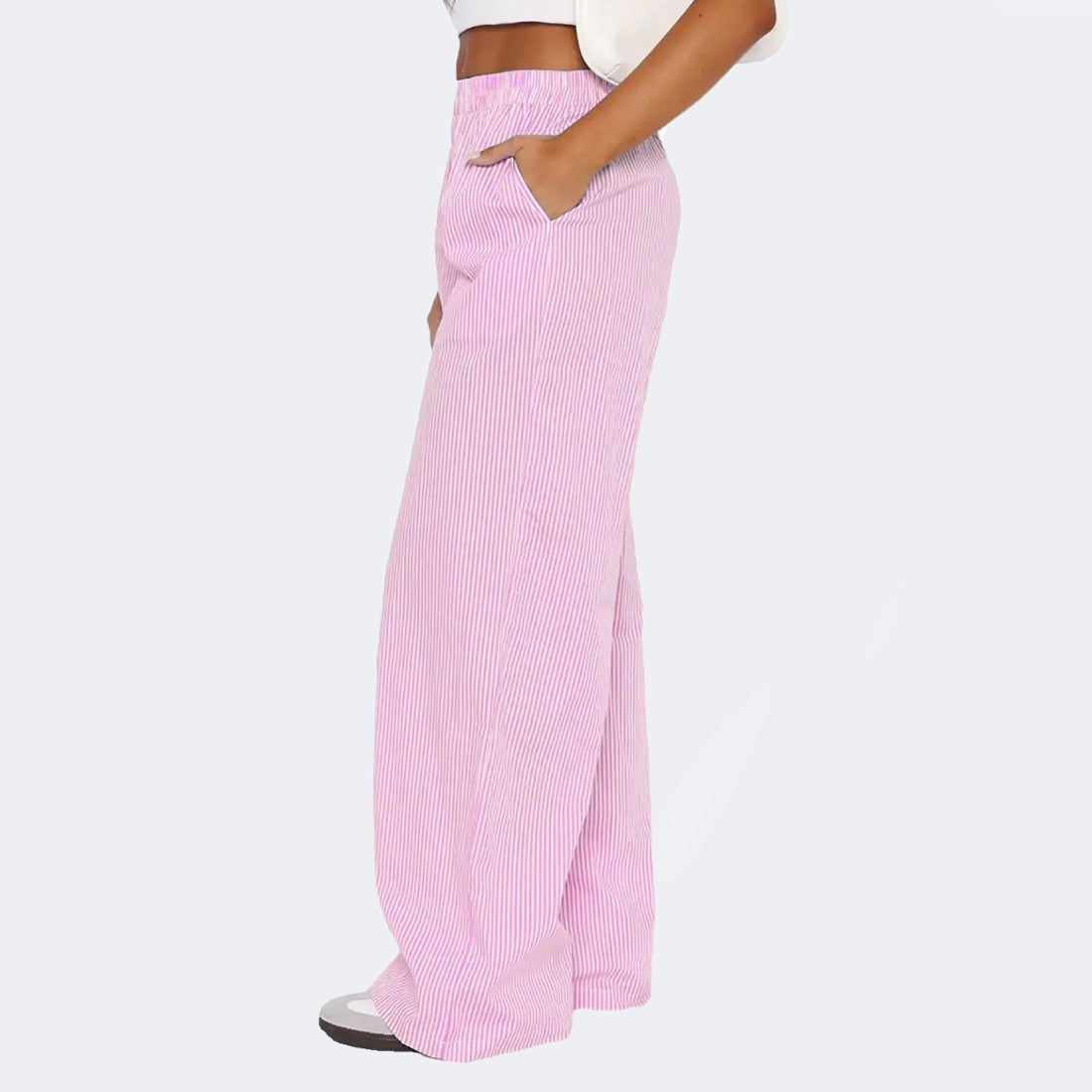 Striped Trousers With Pockets Ins Fashion Casual Wide Leg Straight Pants For Women Clothing - cas7m