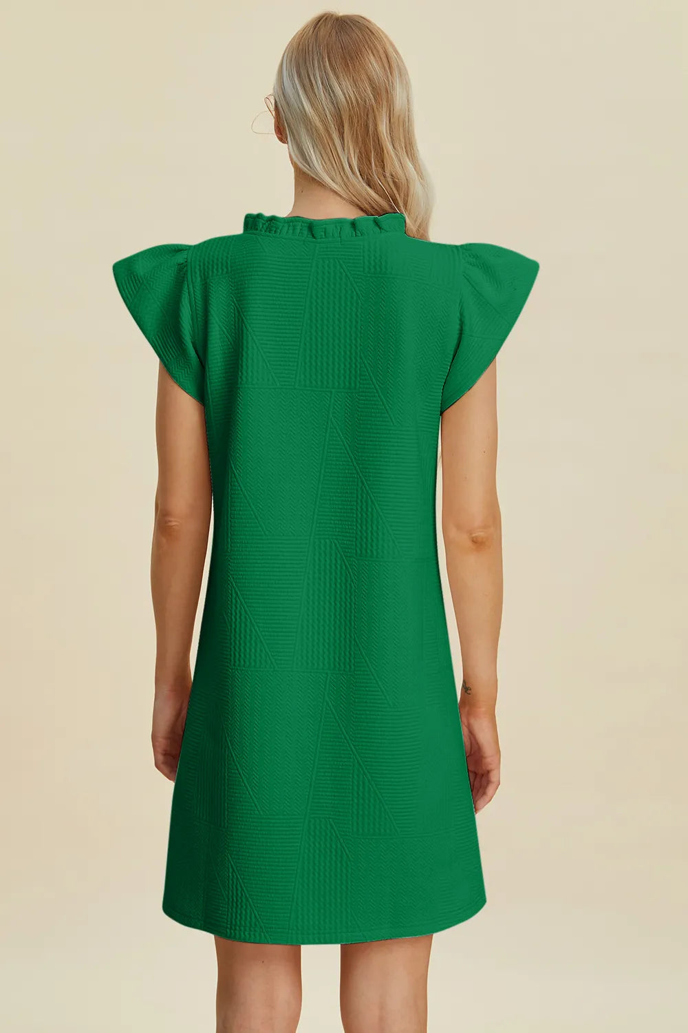 Double Take Full Size Ruffled V-Neck Cap Sleeve Dress - cas7m