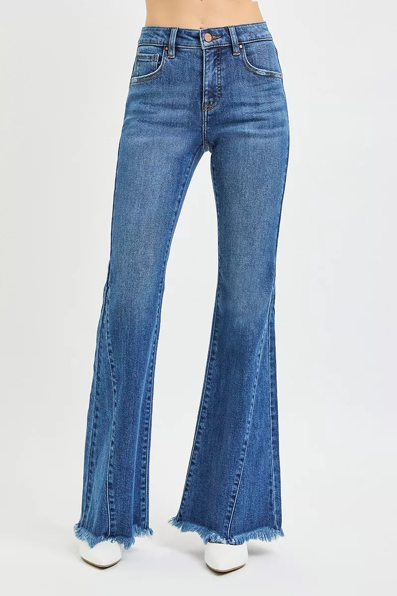RISEN Mid Rise Flare Side Seam Detailing Jeans - cas7m