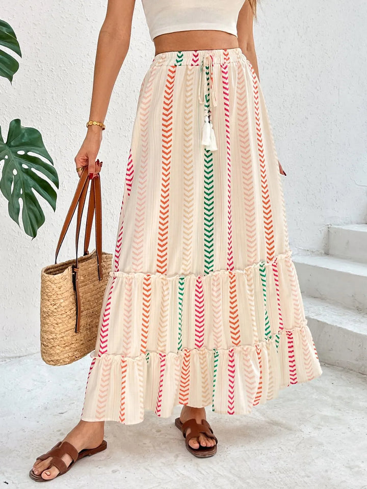 Frill Printed Maxi Skirt - cas7m