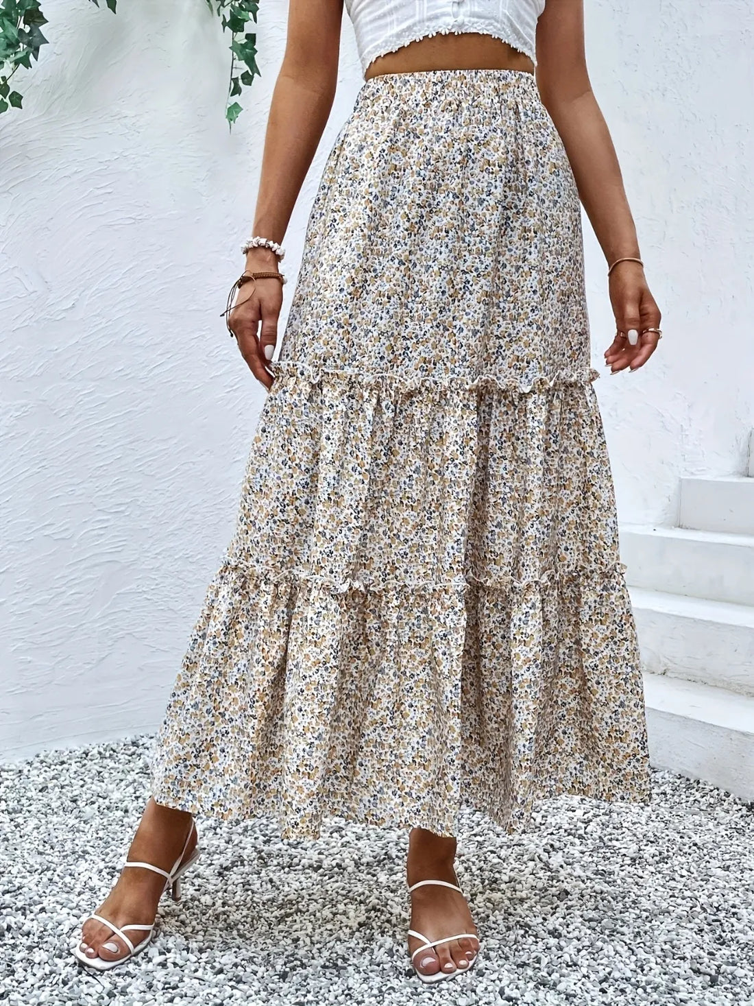 Frill Tiered Printed Skirt - cas7m