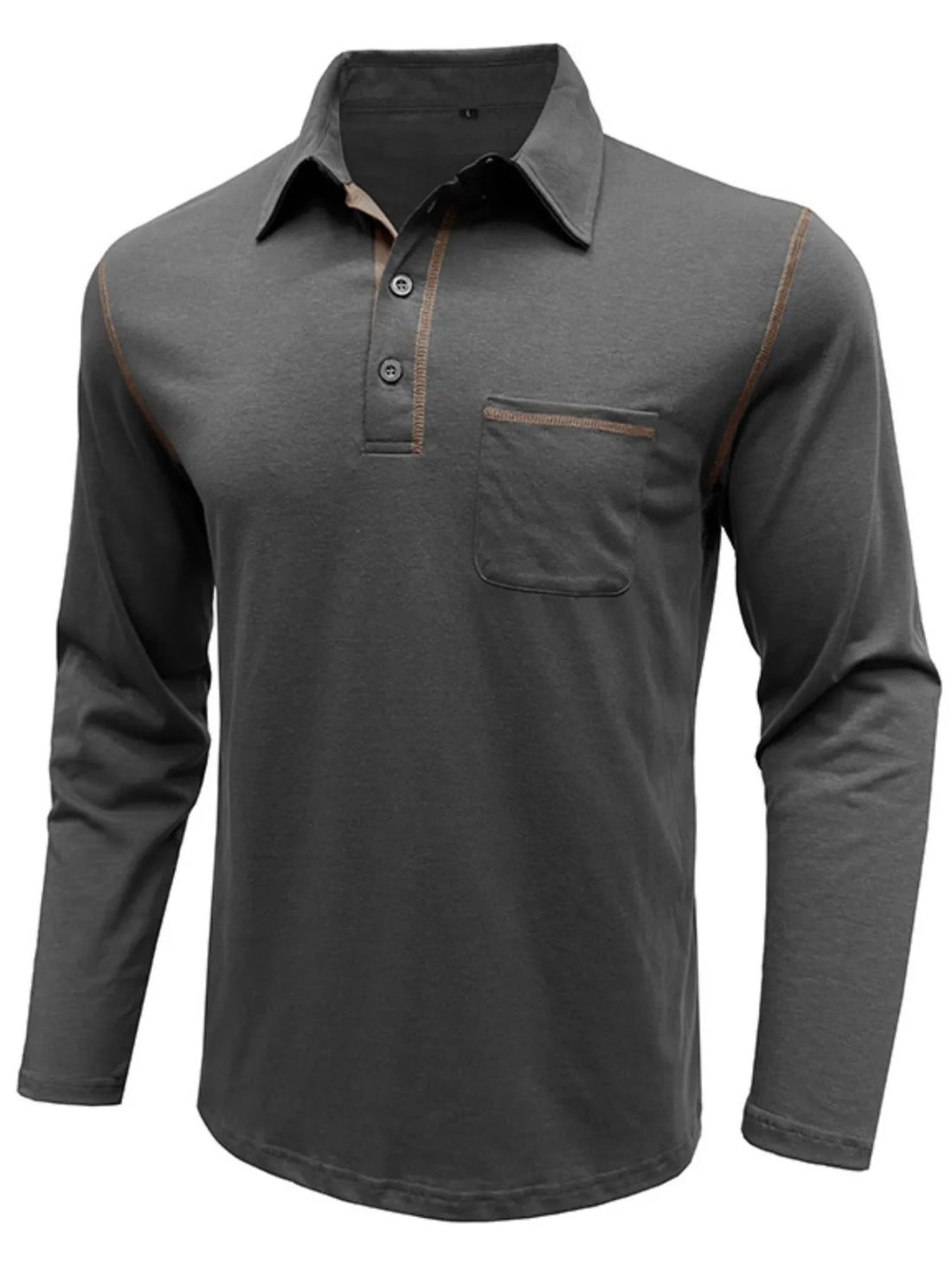 Men's Long Sleeve Polo Shirt with Contrast Stitching - cas7m