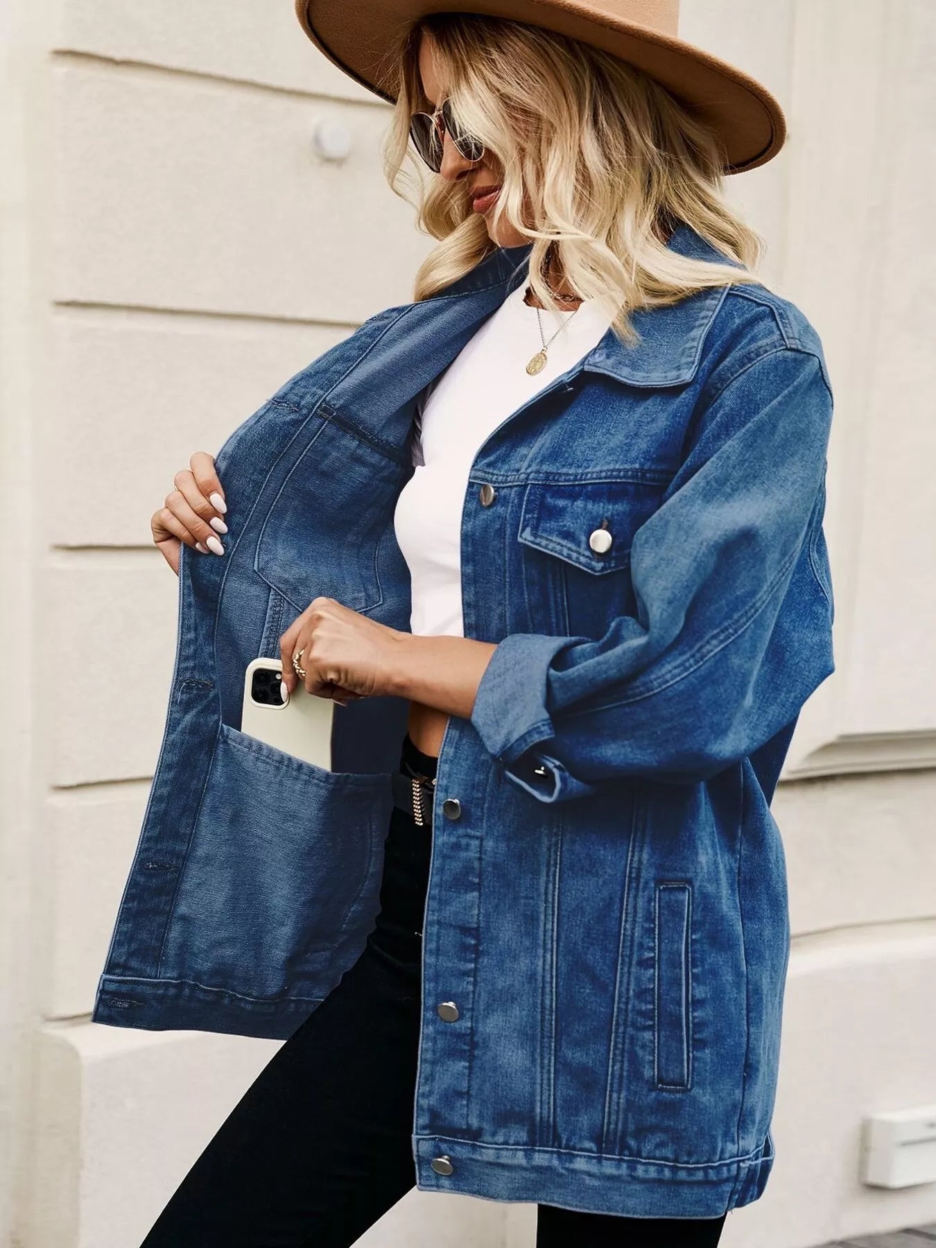 Button Up Long Sleeve Denim Jacket - cas7m