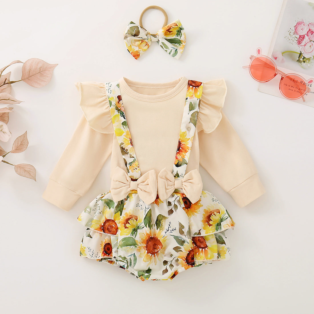 Infant Baby Girl Shoulder Strap Princess Dress Multi-color Long-sleeved Triangle Romper - cas7m
