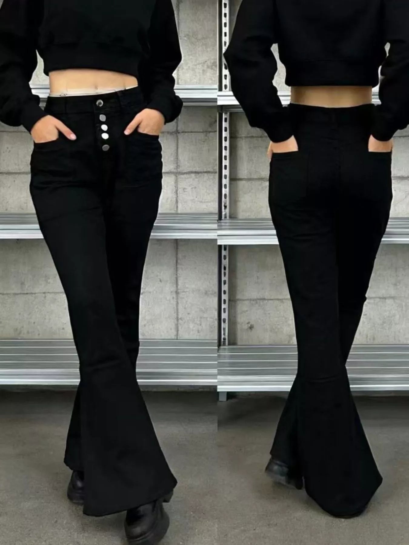 Full Size High-Waisted Button-Fly Flare Jeans Plus Size - cas7m