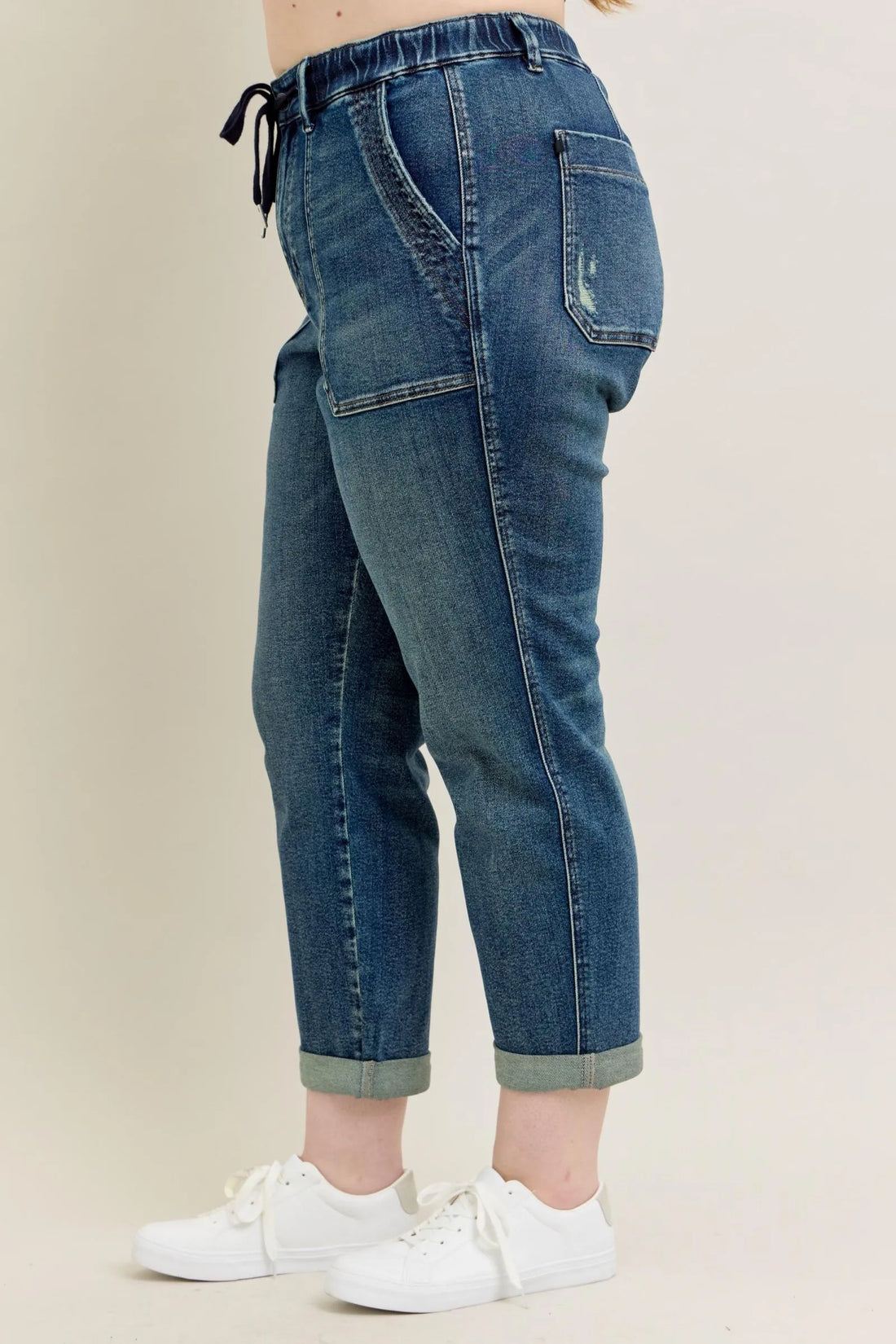 Judy Blue Full Size HW Vintage Wash Jeans w/ Drawstring Plus Size - cas7m