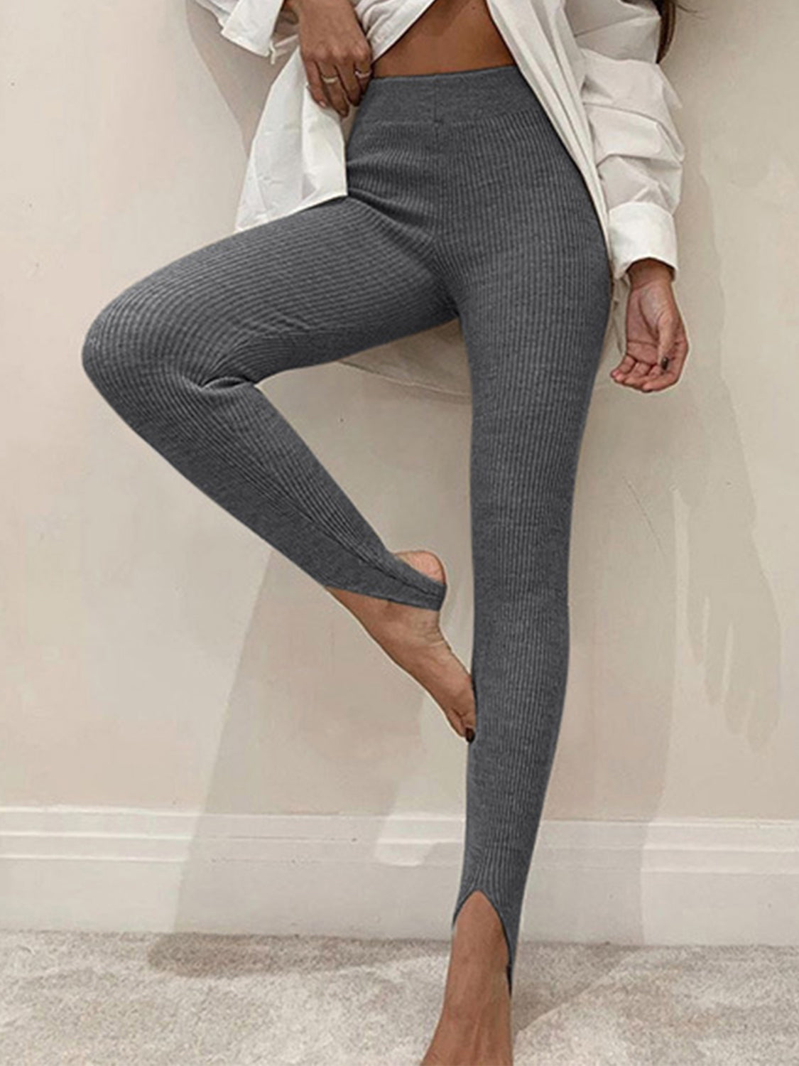 Ribbed Mid Waist Leggings - cas7m
