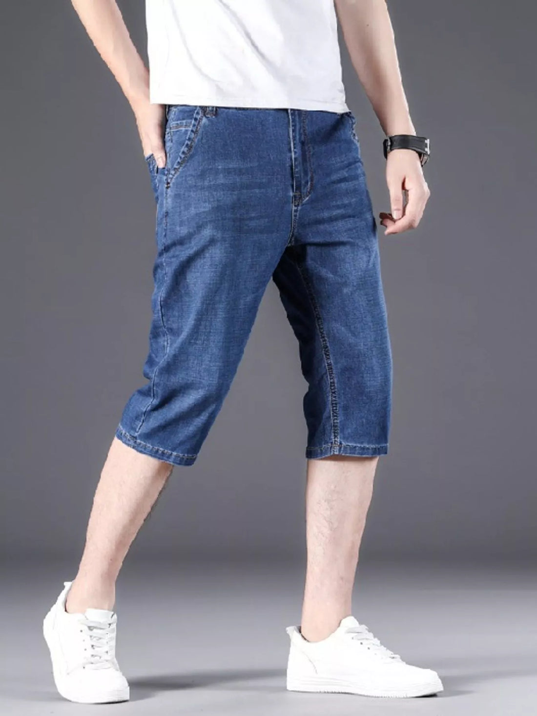 Men's Wash Denim Shorts with Relaxed Fit - cas7m