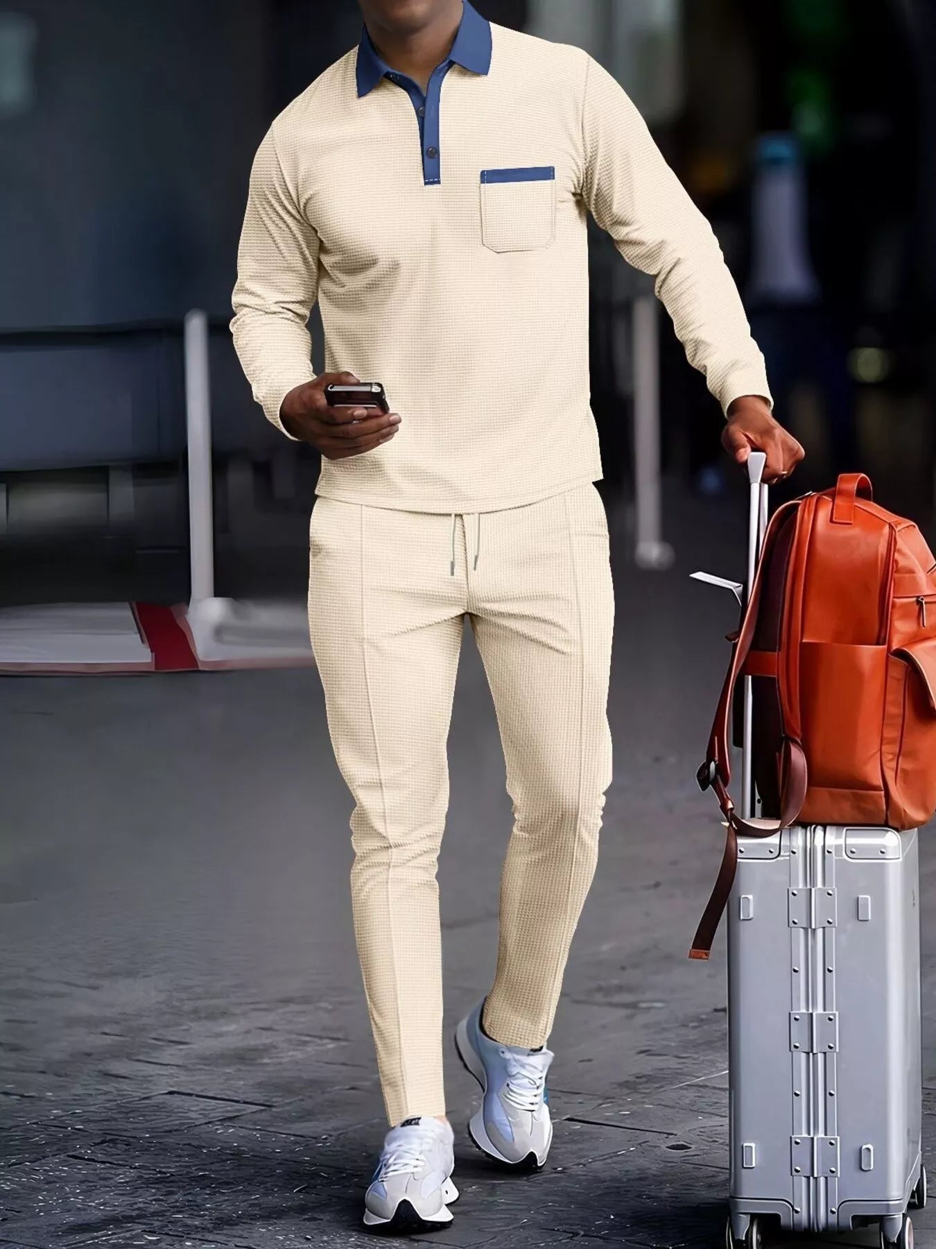 Men's Full Size Long Sleeve Top and Pants Set Plus Size - cas7m