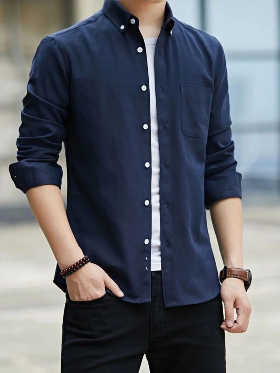 Men's Plus Size Button Up Long Sleeve Shirt - cas7m