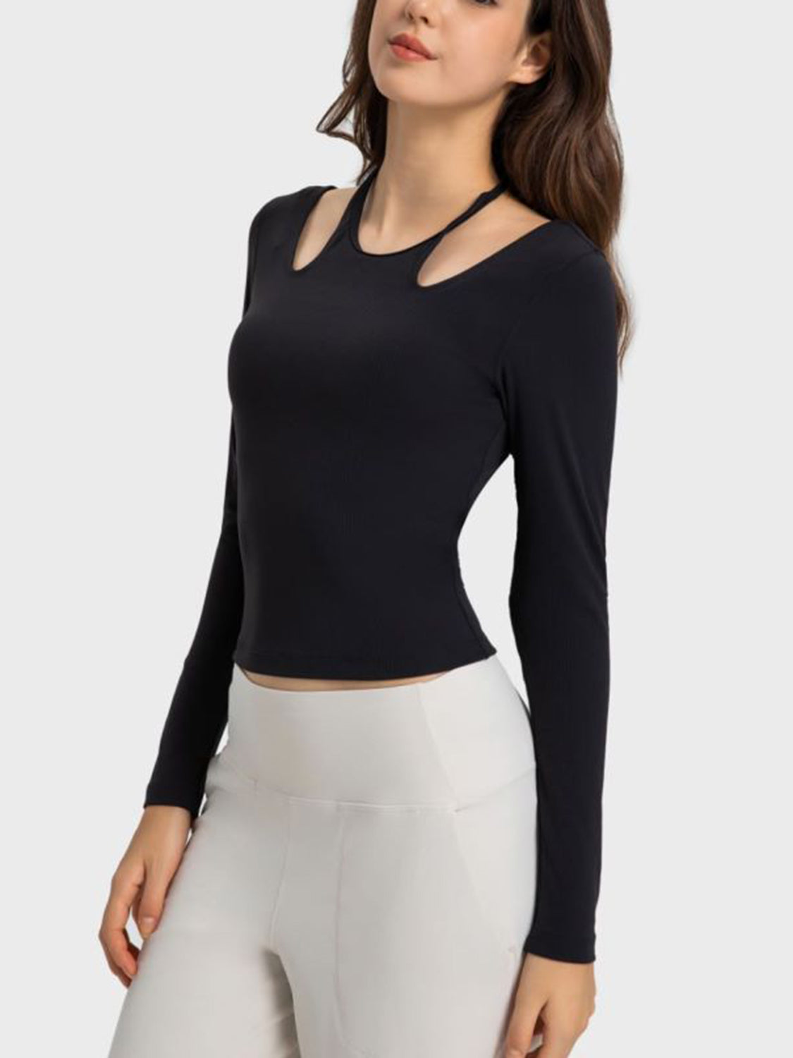 Millennia Halter Neck Long Sleeve Sporty Top - cas7m