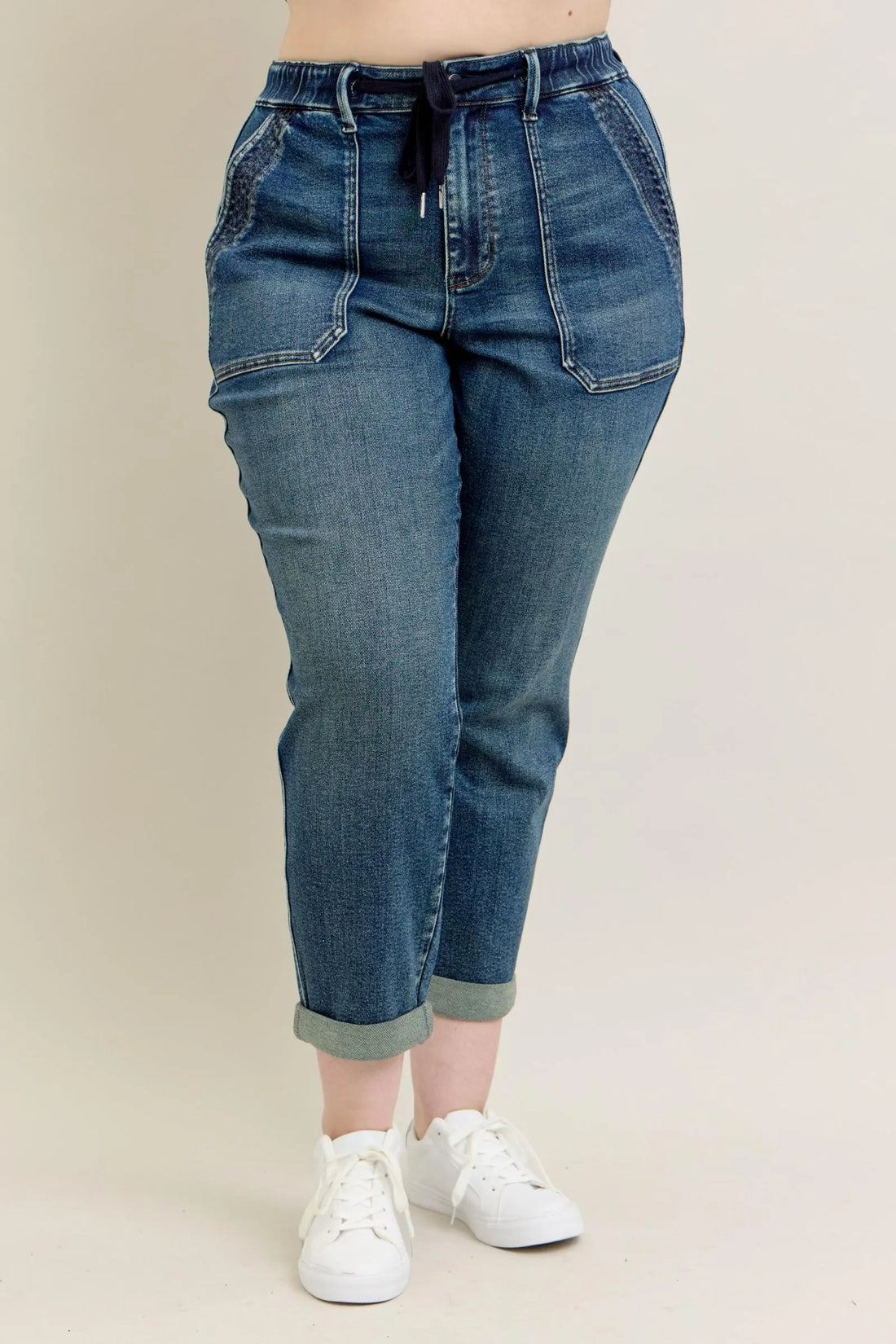 Judy Blue Full Size HW Vintage Wash Jeans w/ Drawstring Plus Size - cas7m