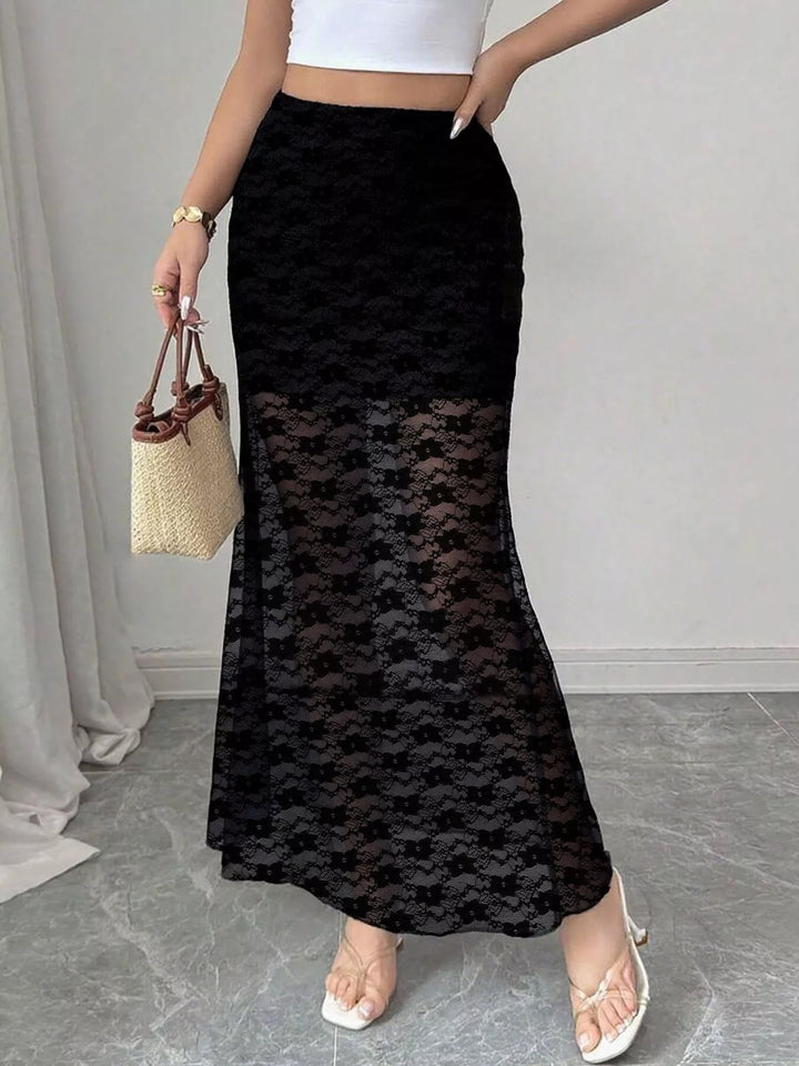 Plus Size Elegant Lace Mermaid Sheer Skirt - cas7m
