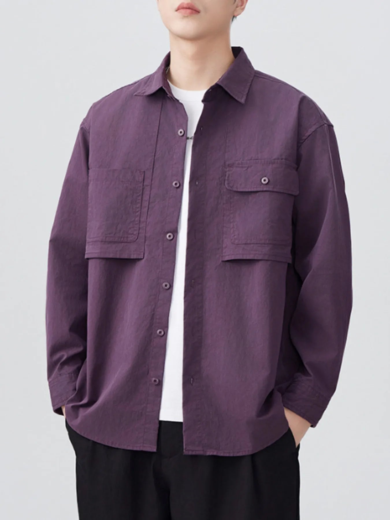 Men's Plus Size Button Up Long Sleeve Shirt - cas7m