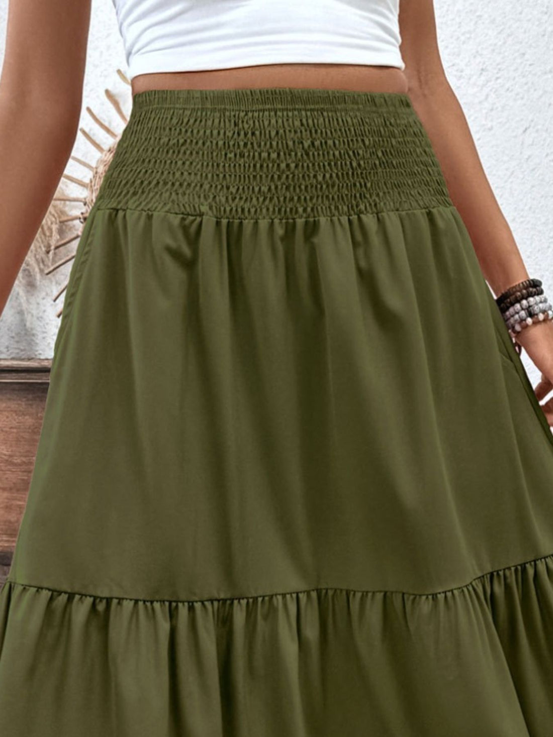 Smocked Waist Tiered Skirt - cas7m