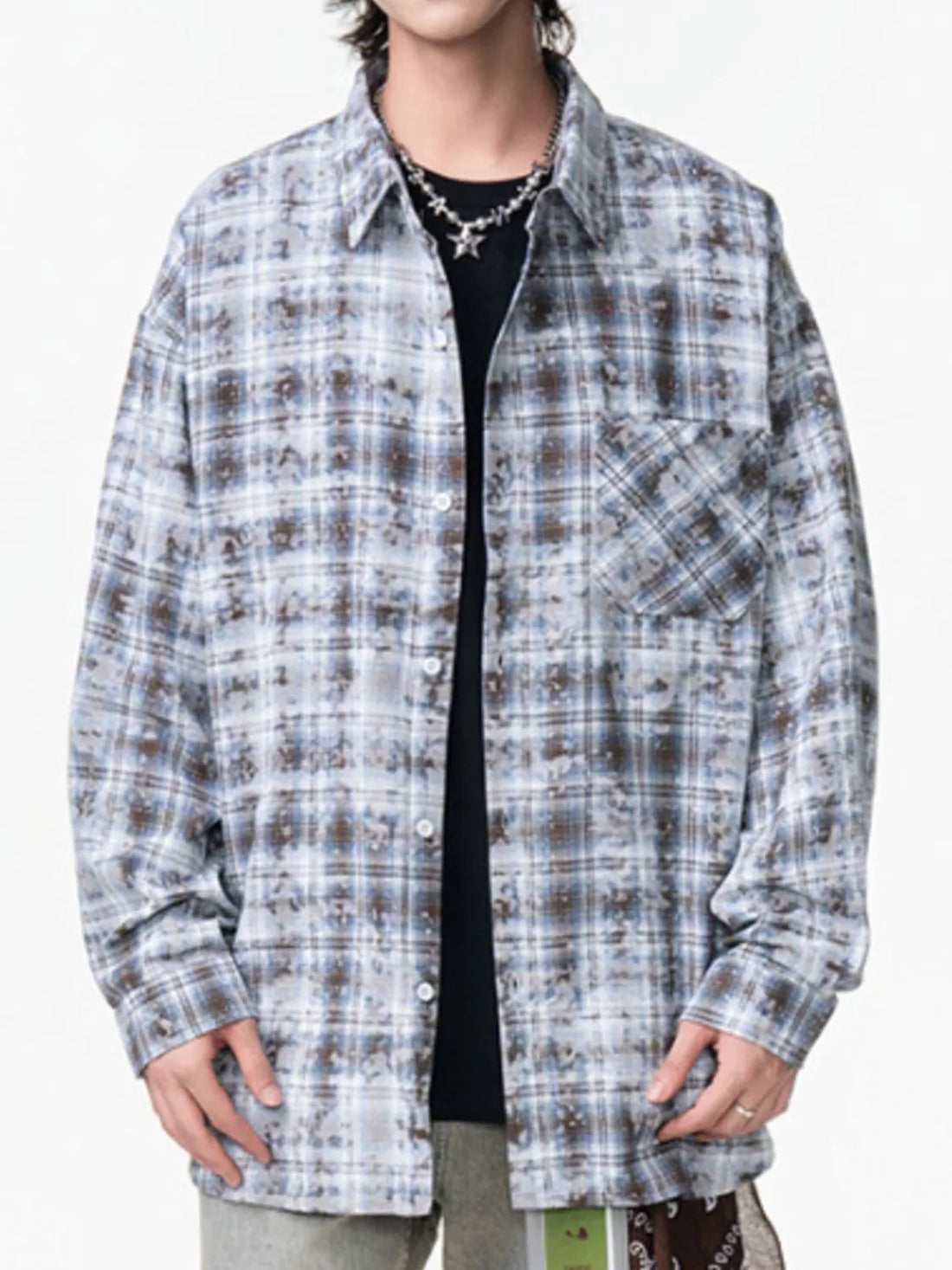 Men's Plus Size Plaid Button Up Long Sleeve Shirt - cas7m