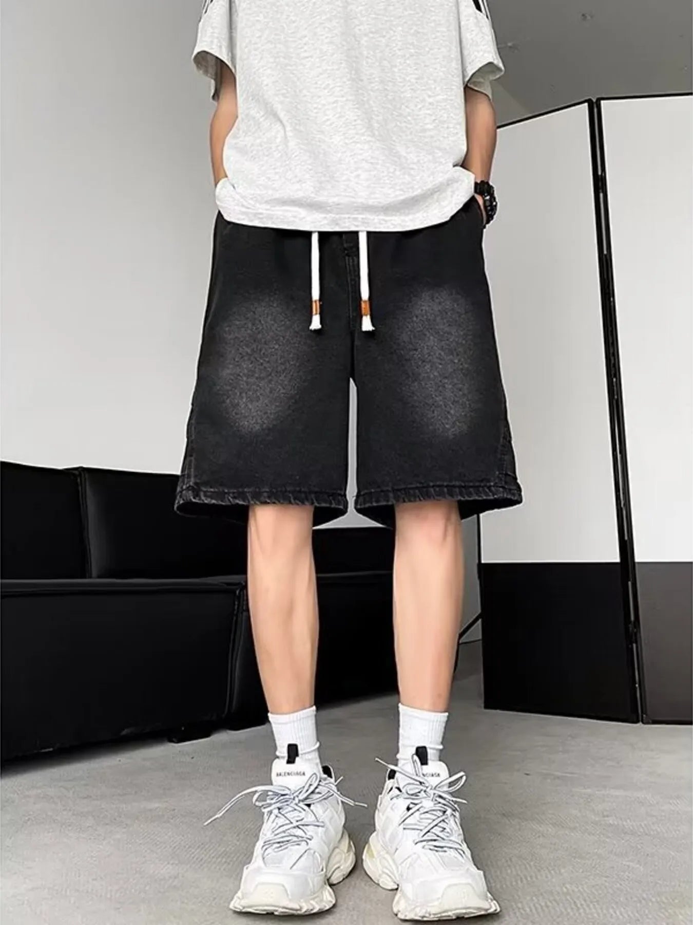 Men's Plus Size Wash Loose Fit Denim Shorts - cas7m