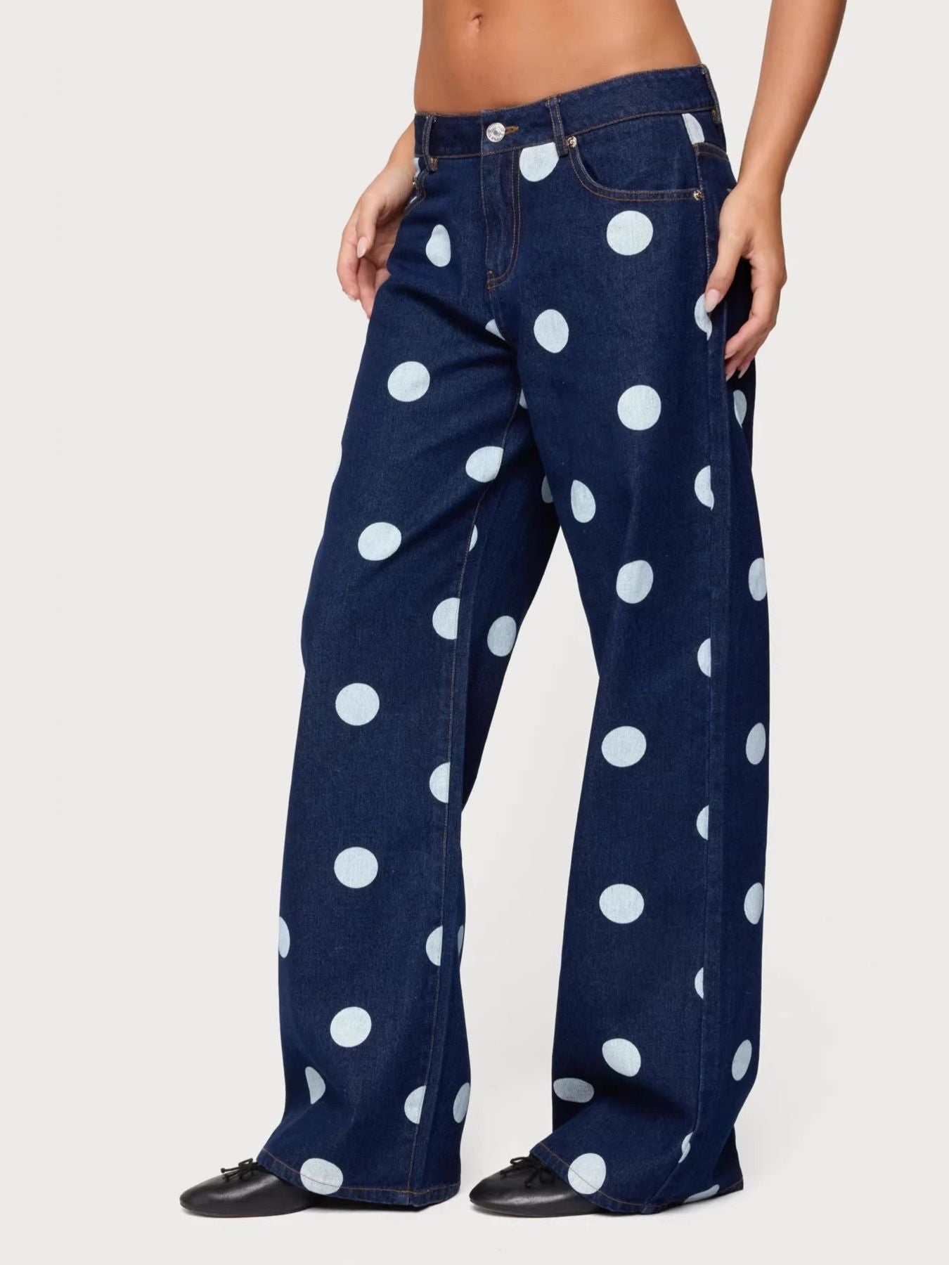 Polka Dot Wide Leg Jeans - cas7m