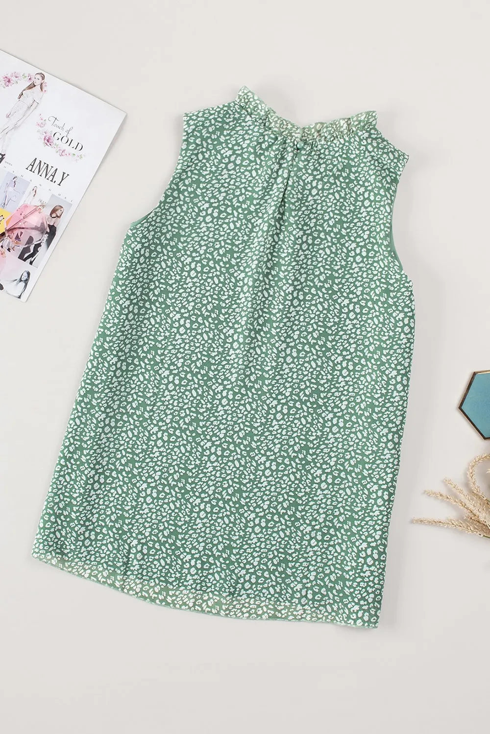 Frill Printed Round Neck Tank - cas7m