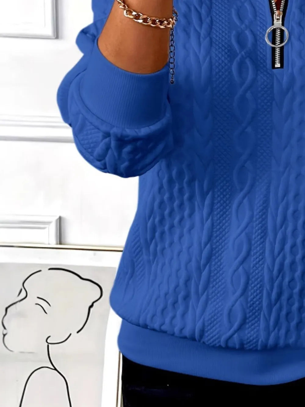 Texture Half Zip Long Sleeve Sweatshirt - cas7m