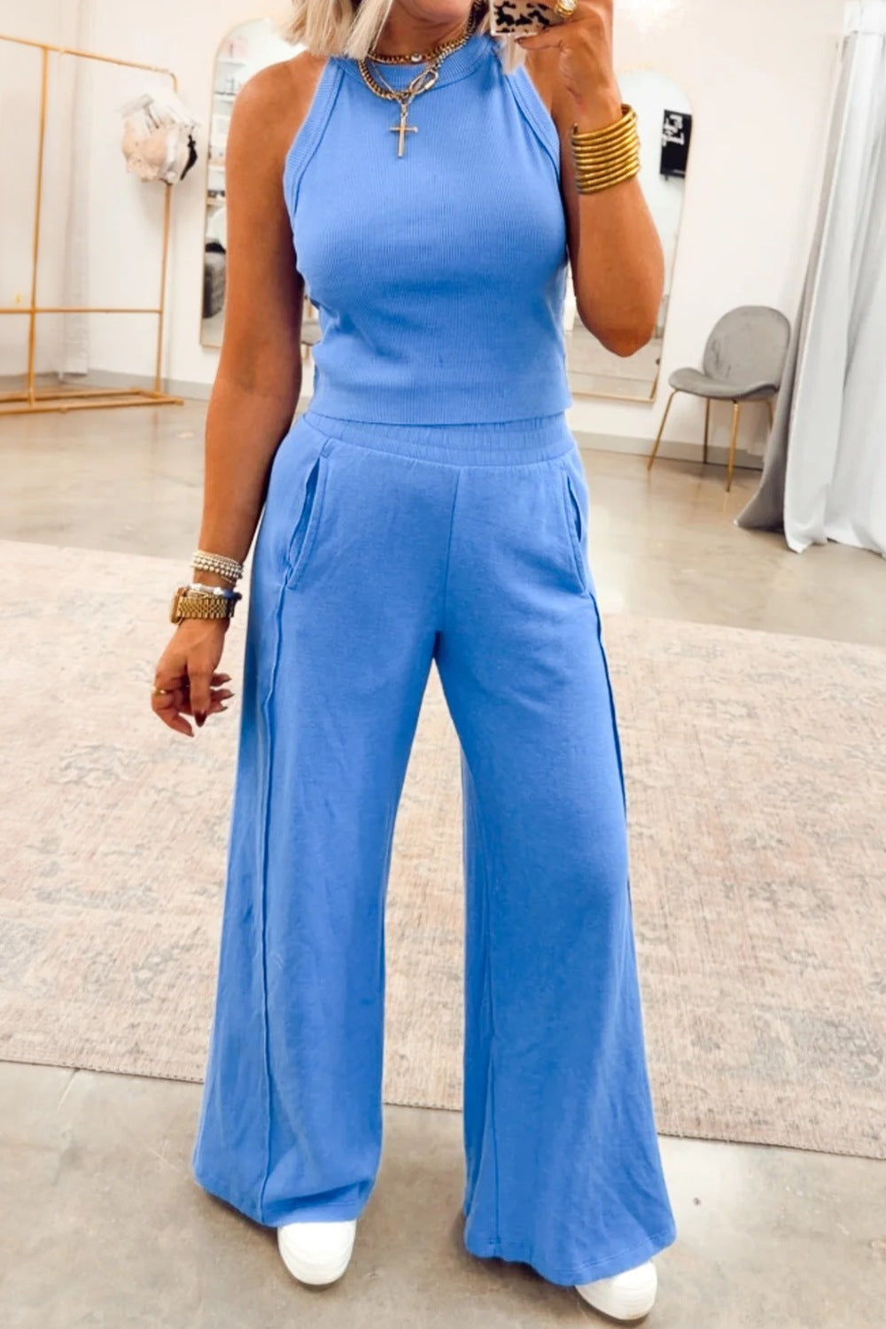 Comfy Chic 2-Piece Set: Viscose Top & Cotton Blend Bottoms - cas7m