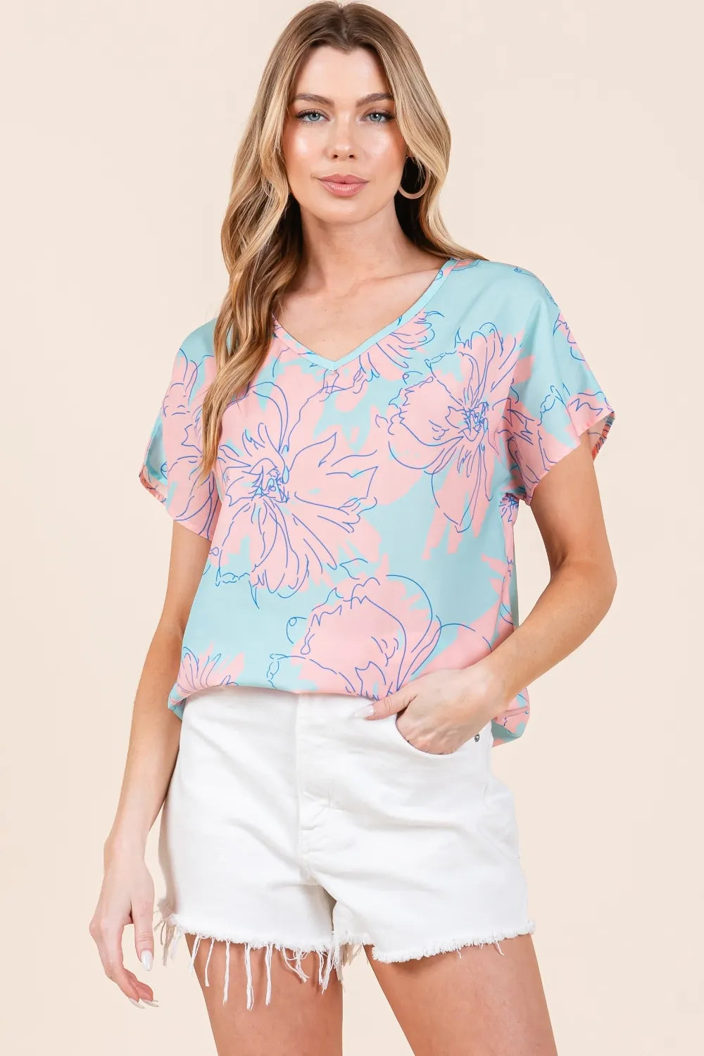 BOMBOM Floral Short Sleeve T-Shirt - cas7m