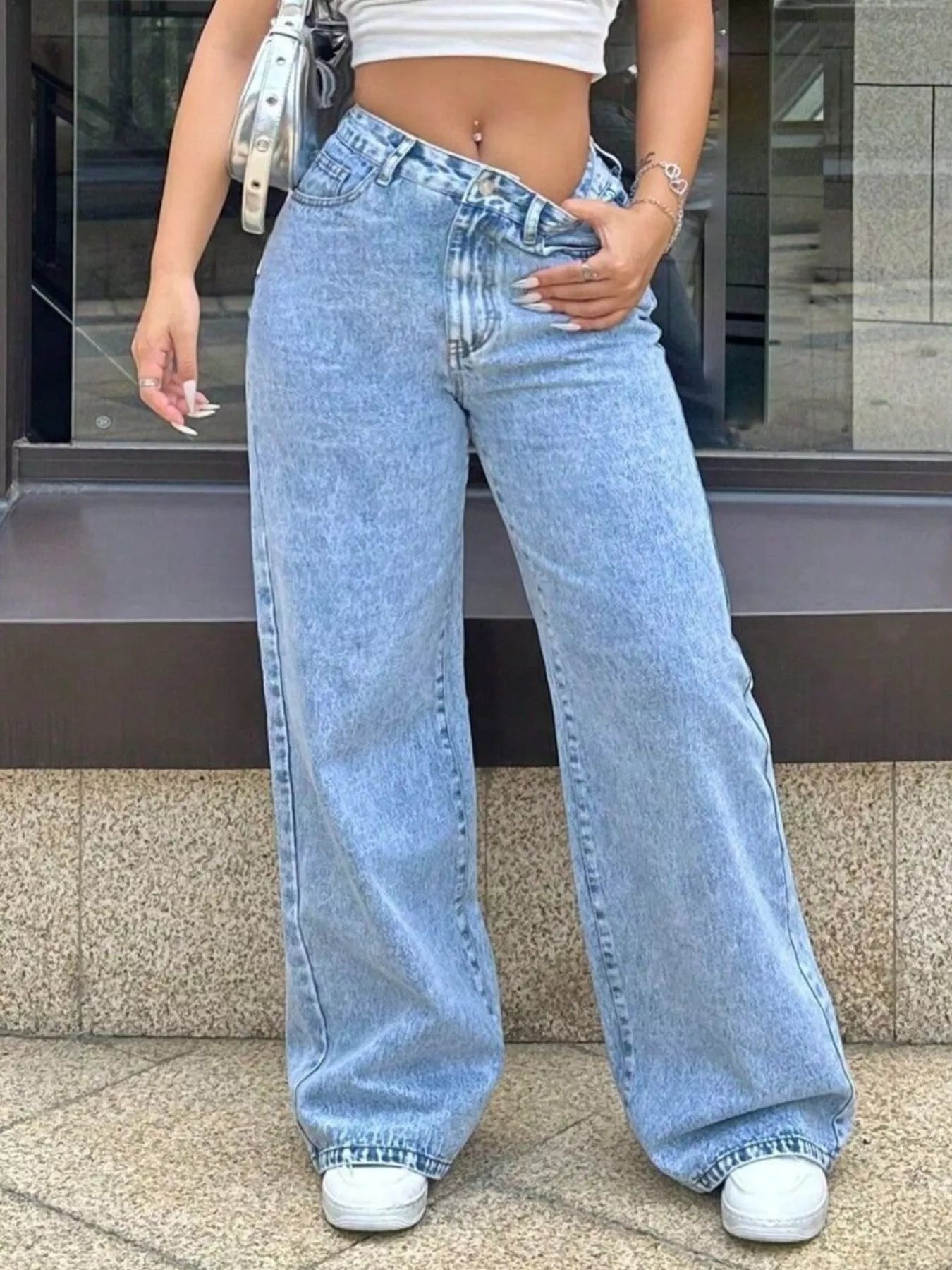 Wide Leg Wash Jeans - cas7m