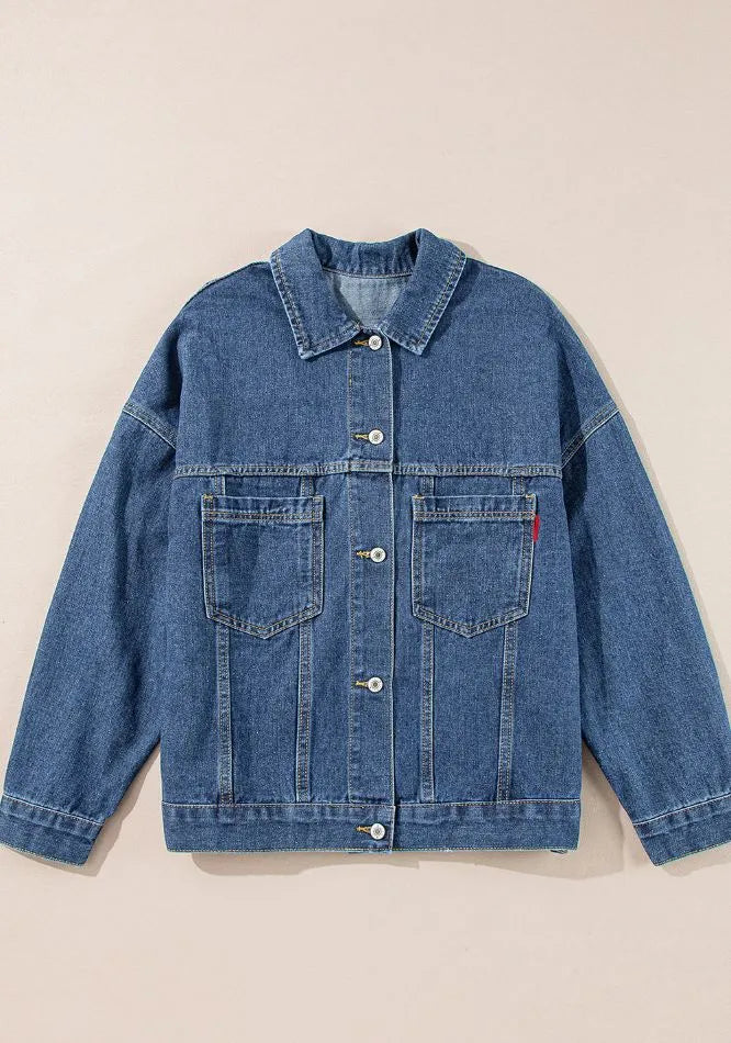 Pocketed Button Up Denim Jacket - cas7m