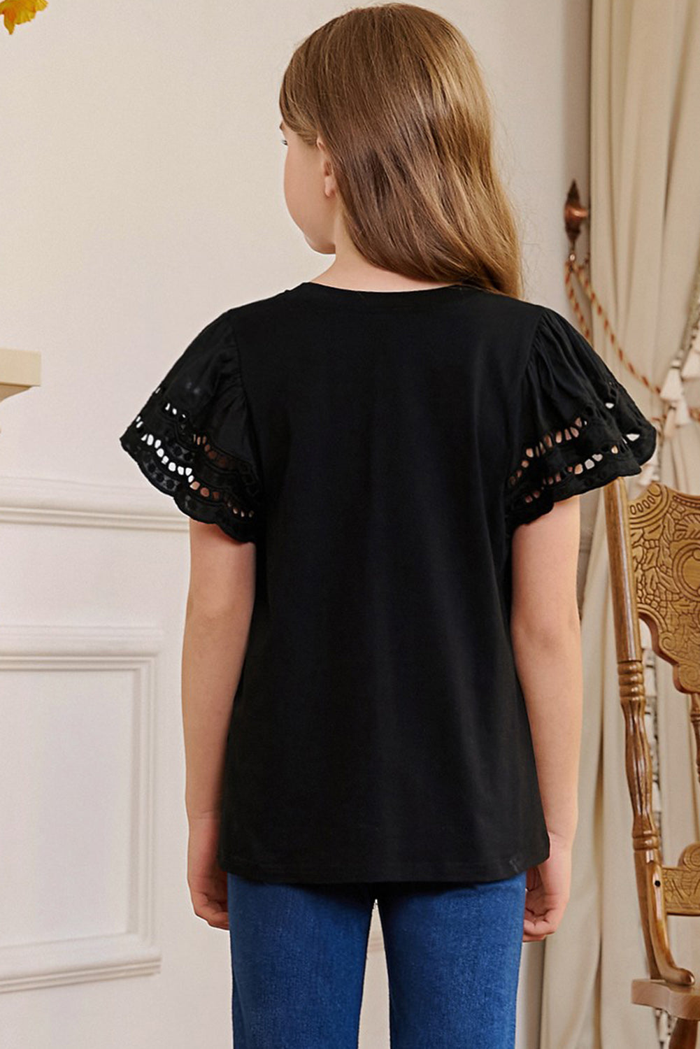 Round Neck Flutter Sleeve T-Shirt - cas7m