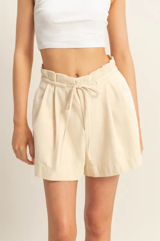 HYFVE High-Waisted Washed Twill Paperbag Shorts - cas7m