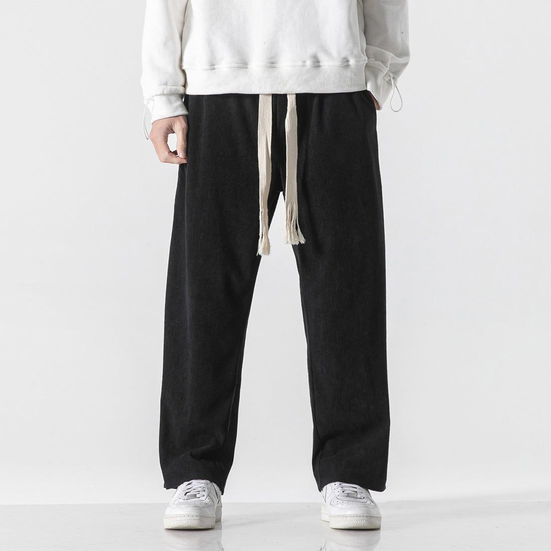 Mens Corduroy Trendy Pants With Braided Drawstring - cas7m