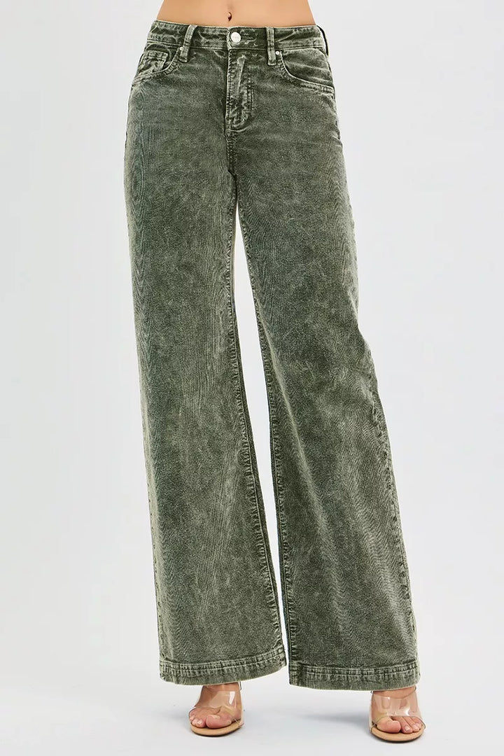 RISEN Full Size High Rise Wide Leg Corduroy Jeans Plus Size - cas7m