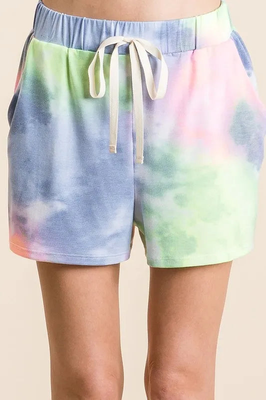 BiBi Tie Dye Casual Shorts with Twill Tape Drawstring - cas7m