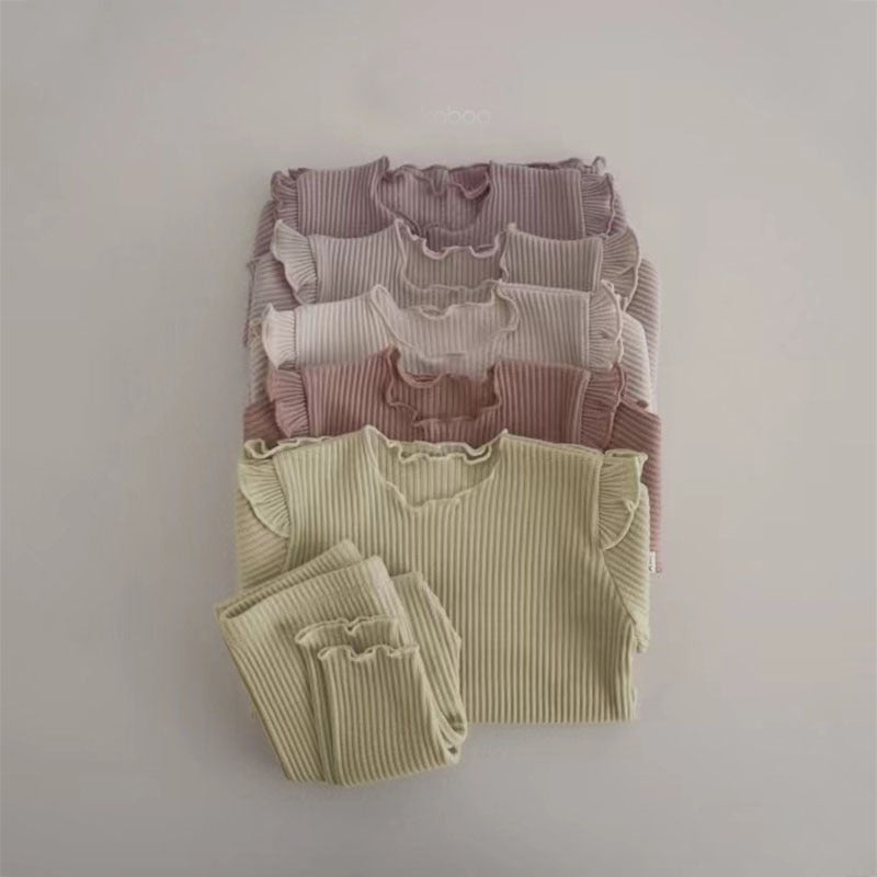 Girls' Long Sleeve Homewear Set Cotton Pit Strips - cas7m