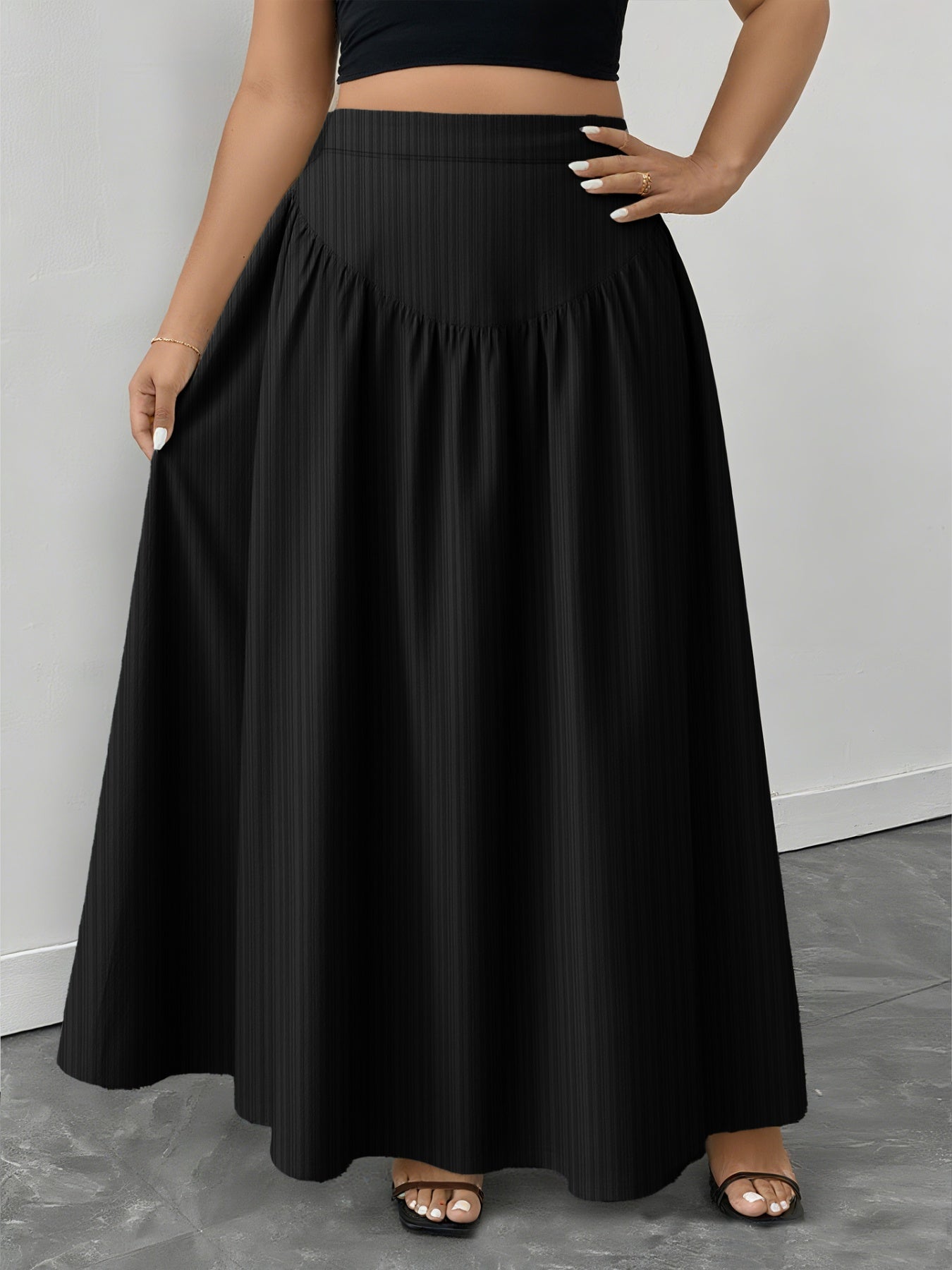 Plus Size Polyester Pocketed Midi Skirt - Easy Care Fashion - cas7m