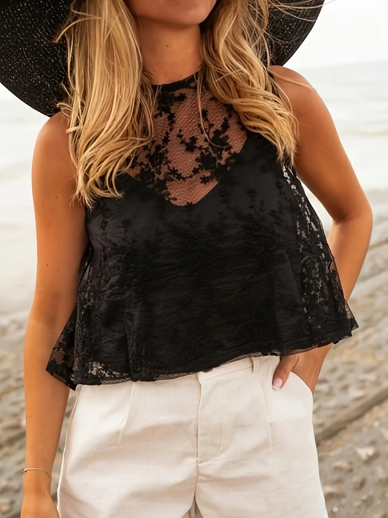 Lace Tie Back Tank - cas7m