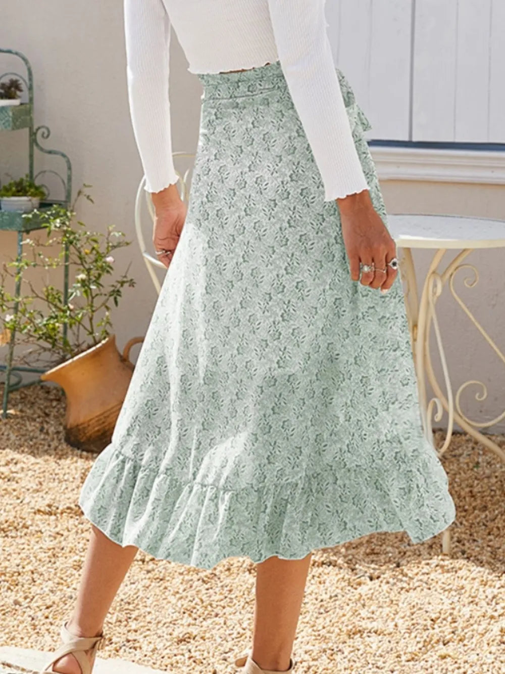 Printed Ruffled Midi Skirt - cas7m