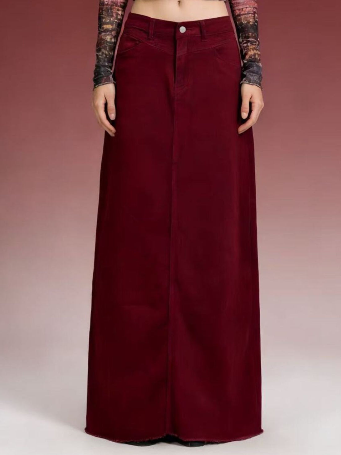 Raw Hem Maxi Denim Skirt - cas7m